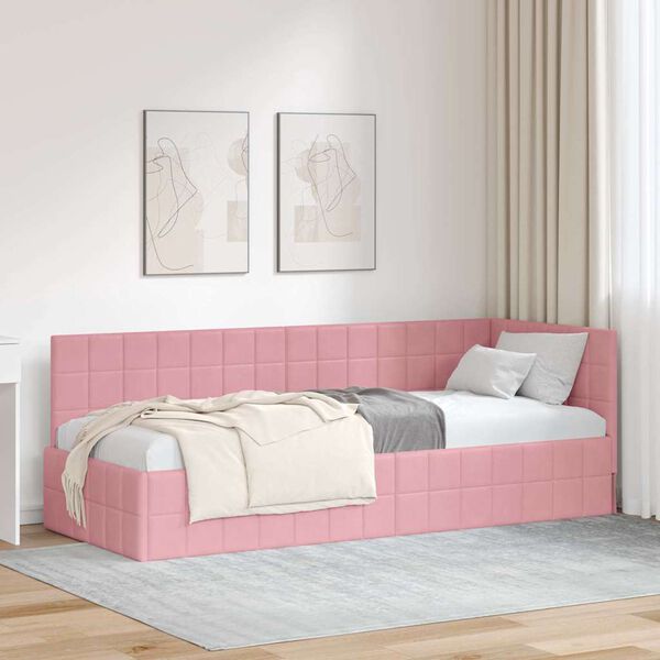 vidaXL Eckbettgestell mit Kopfteil Rosa 80 cm x 200 cm Samt