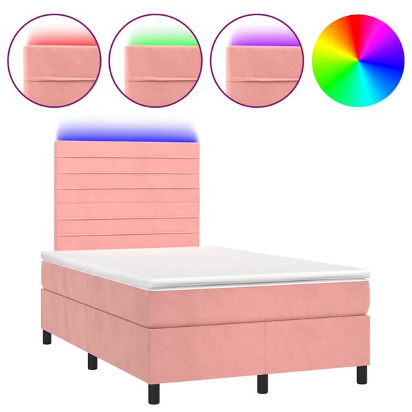vidaXL Boxspringbett mit Matratze & LED Rosa 120x190 cm Samt
