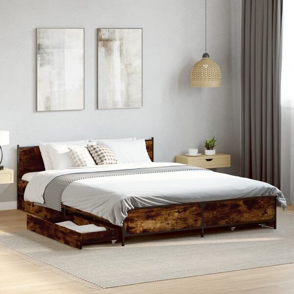 vidaXL Bettgestell mit Schubladen R&auml;uchereiche 135x190cm Holzwerkstoff