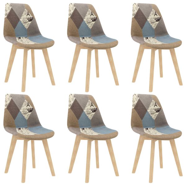 vidaXL Esszimmerst&uuml;hle 6 Stk. Patchwork-Design Grau Stoff