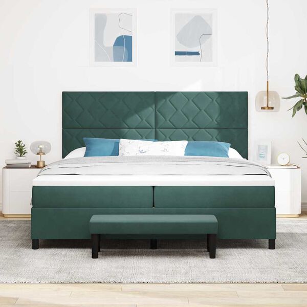 vidaXL Boxspringbett mit Matratze Dunkelgr&uuml;n 200 x 200 cm Samt