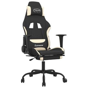 vidaXL Gaming-Stuhl mit Massage & Fu&szlig;st&uuml;tze Schwarz und Creme Stoff