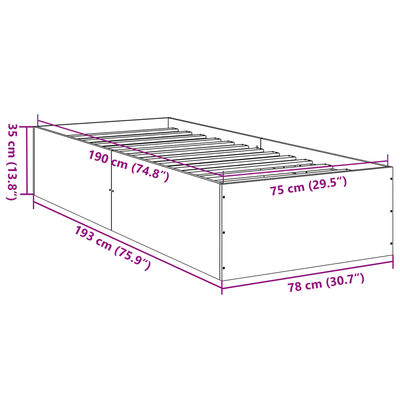 vidaXL Bettgestell Räuchereiche 75x190 cm Holzwerkstoff