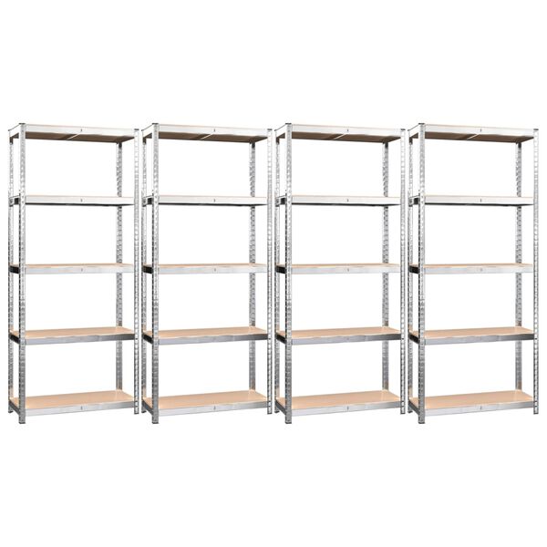 vidaXL Regale mit 5 B&ouml;den 4 Stk. Silbern Stahl & Holzwerkstoff