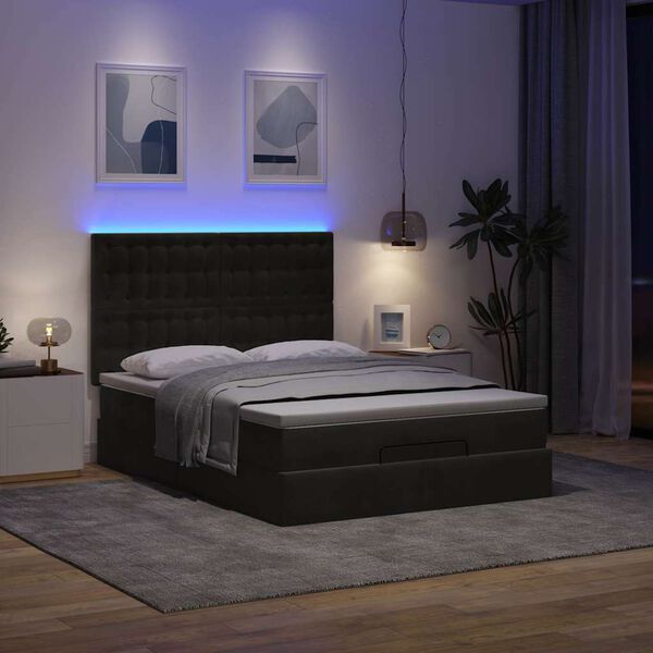 vidaXL Ottoman-Bett mit Matratzen & LEDs Schwarz 140x200 cm Samt