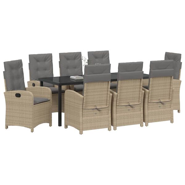 vidaXL Garten Essgruppe mit Kissen 9 pcs Beige Poly-Rattan