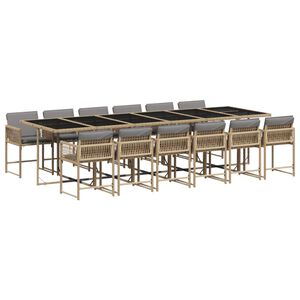 vidaXL 13-tlg. Garten-Essgruppe mit Kissen Beigemischung Poly Rattan