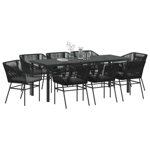 vidaXL Garten Essgruppe 9 pcs Schwarz Poly Rattan