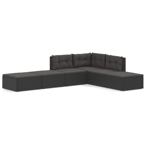 vidaXL 6-tlg. Garten-Lounge-Set mit Kissen Schwarz Poly Rattan