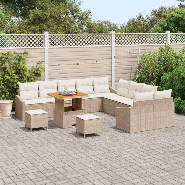 vidaXL Garten-Sofa-Set mit Kissen mit Speicher 13 pcs Beige und Creme
