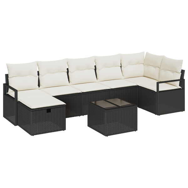 vidaXL Sofa Set mit Kissen 8 pcs Schwarz und Creme Poly-Rattan