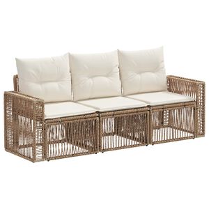 vidaXL Gartensofa-set 3 Stk. Beige und Cremewei&szlig; Poly-Rattan