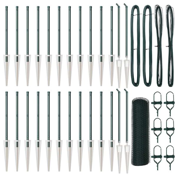 vidaXL Zaunpfosten Gr&uuml;n 50 x 1 m (25 mm Maschenweite) Stahl und PVC