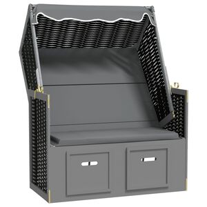 vidaXL Strandkorb mit Dach Polyrattan & Massivholz Anthrazit & Schwarz