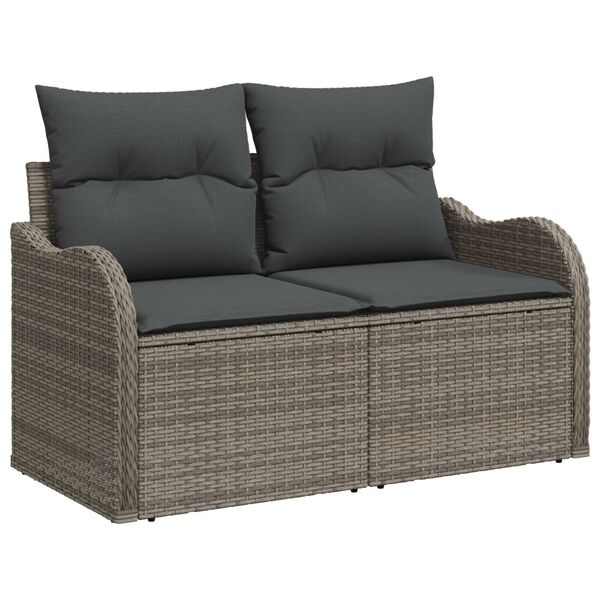 vidaXL Garten-Sofa-Set mit Kissen mit Speicher 8 pcs Grau Poly Rattan