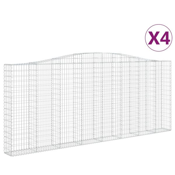 vidaXL Gabionen mit Hochbogen 4 Stk. 400x30x160/180cm Verzinktes Eisen