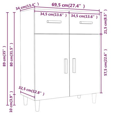vidaXL Sideboard Weiß 69,5x34x89 cm Holzwerkstoff