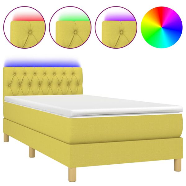 vidaXL Boxspringbett mit Matratze & LED Gr&uuml;n 90x200 cm Stoff