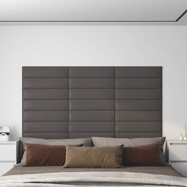 vidaXL Wandpaneele 12 Stk. Grau 60x15 cm Kunstleder 1,08 m&sup2;