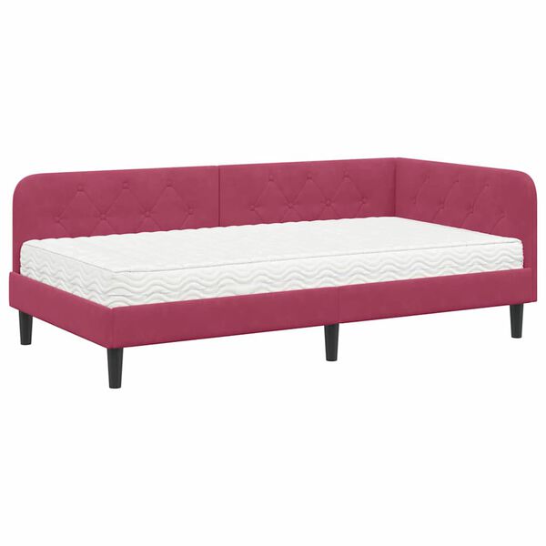 vidaXL Eckbettgestell mit Matratze Weinrot 90 x 190 cm Samt