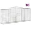 vidaXL Gabionen mit Hochbogen 5 Stk. 300x50x120/140cm Verzinktes Eisen