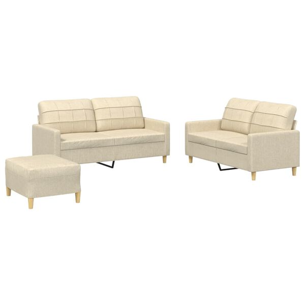 vidaXL 3-tlg. Sofagarnitur mit Kissen Creme Stoff