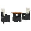 vidaXL 3-tlg. Garten-Essgruppe mit Kissen Schwarz Poly Rattan