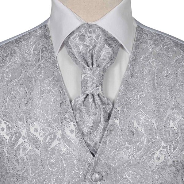vidaXL Hochzeitswesten Set f&uuml;r M&auml;nner Silber 56 Polyester