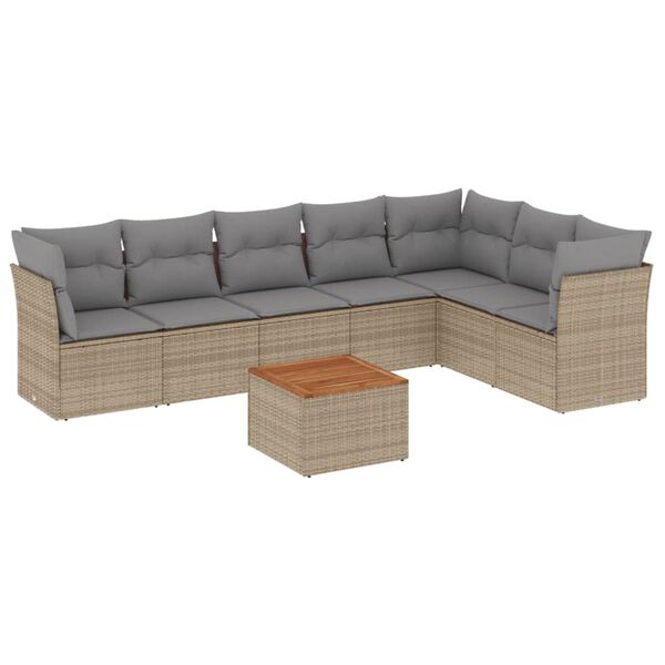 vidaXL 8-tlg. Garten-Sofagarnitur mit Kissen Beige Poly Rattan