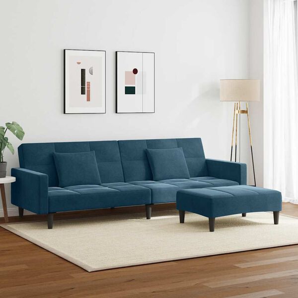 vidaXL Schlafsofa 2-Sitzer mit Fu&szlig;hocker Blau Samt