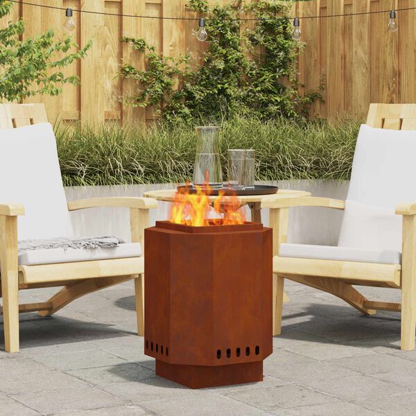 vidaXL Rauchfreier Feuerkorb Braun 38 x 38 x 51 cm Wetterfeststahl