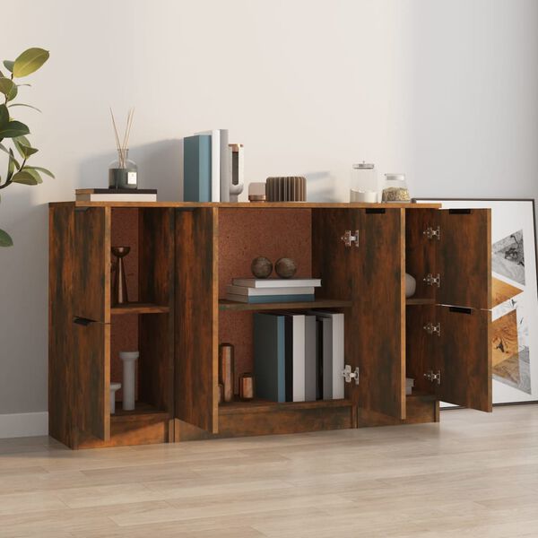vidaXL Sideboards 3 Stk. R&auml;uchereiche Holzwerkstoff