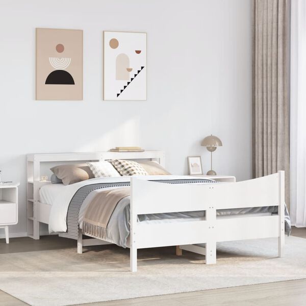 vidaXL Massivholzbett mit Kopfteil Wei&szlig; 120x190 cm Kiefer