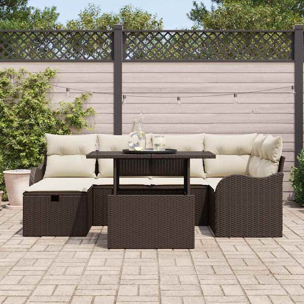 vidaXL Garten-Sofa-Set mit Kissen mit Speicher 7 pcs Braun Poly Rattan
