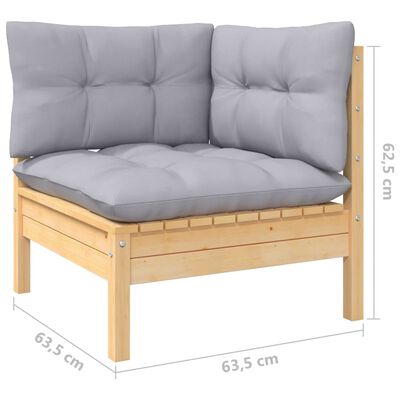 vidaXL 10-tlg. Garten-Lounge-Set mit Grauen Kissen Kiefernholz