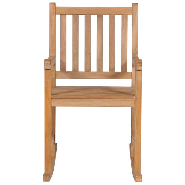 vidaXL Schaukelstuhl mit Gr&uuml;nem Kissen Massivholz Teak