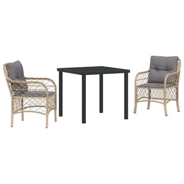 vidaXL Garten Essgruppe mit Kissen 3 pcs Beige Poly-Rattan