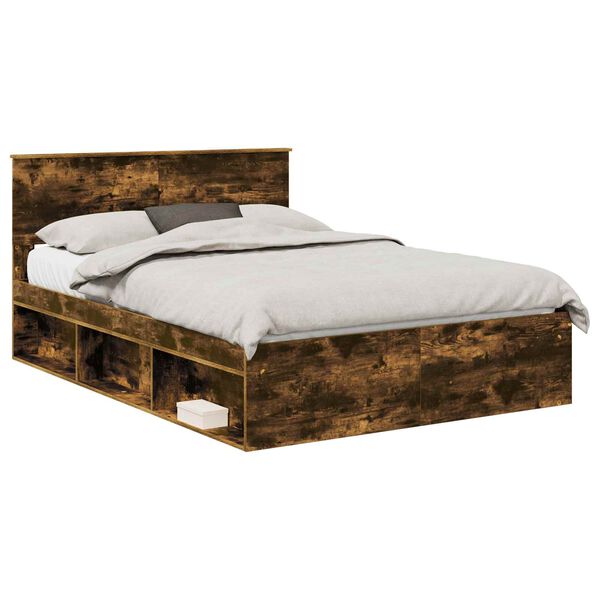 vidaXL Bettrahmen Ger&auml;ucherte Eiche 140 x 190 cm Holzwerkstoff