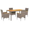 vidaXL 5-tlg. Garten-Essgruppe mit Kissen Grau Poly Rattan Akazie