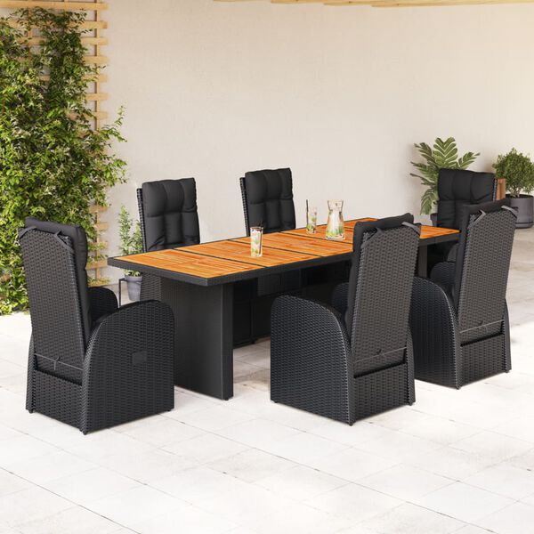 vidaXL 9-tlg. Garten-Essgruppe mit Kissen Schwarz Poly Rattan
