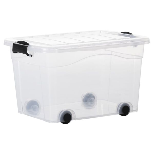 vidaXL Aufbewahrungsboxen mit Rollen & Deckeln 2 Stk. Transparent 40 L