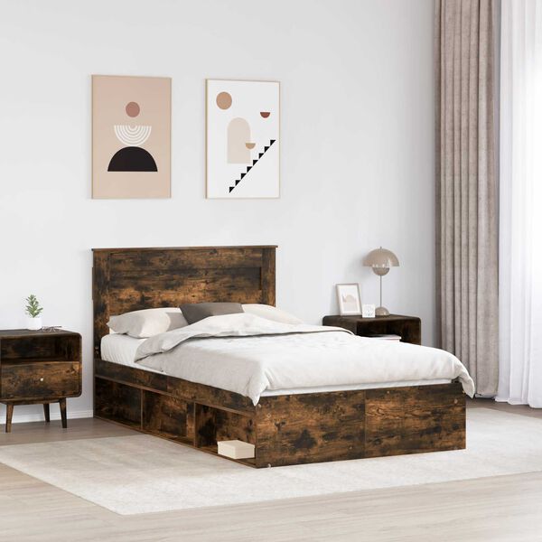vidaXL Bettrahmen Ger&auml;ucherte Eiche 120 x 200 cm Massives Kiefernholz