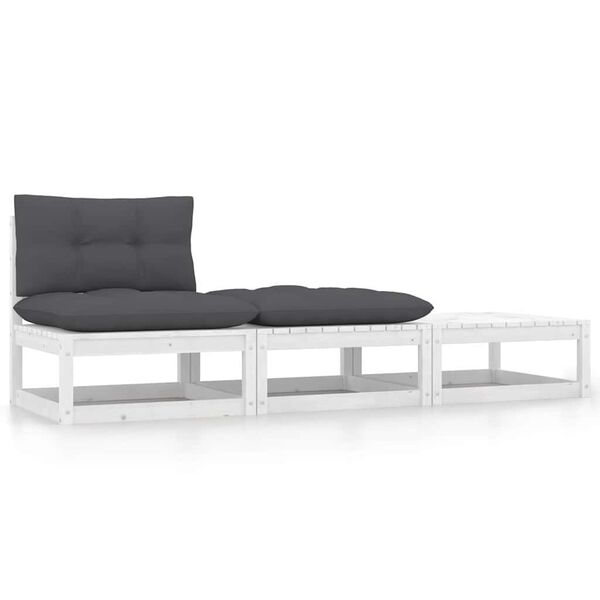 vidaXL 3-tlg. Garten-Lounge-Set mit Kissen Wei&szlig; Kiefer Massivholz