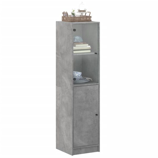 vidaXL Highboard mit Glast&uuml;r Betongrau 35x37x142 cm