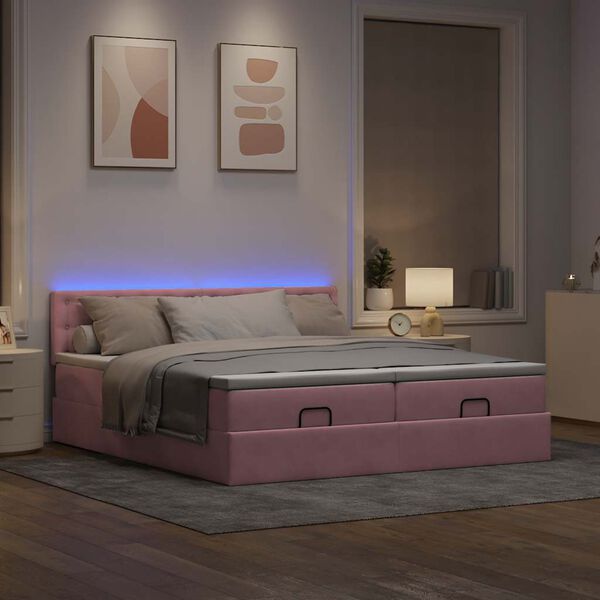 vidaXL Ottoman-Bett mit Matratzen & LEDs Rosa 180x200 cm Samt