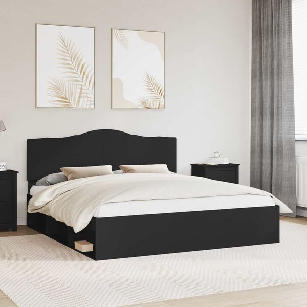 vidaXL Bettrahmen Schwarz 200 x 200 cm Massives Kiefernholz
