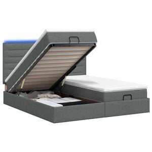 vidaXL Ottoman-Bett mit Matratze und LED Dunkelgrau 160 x 200 cm Stoff