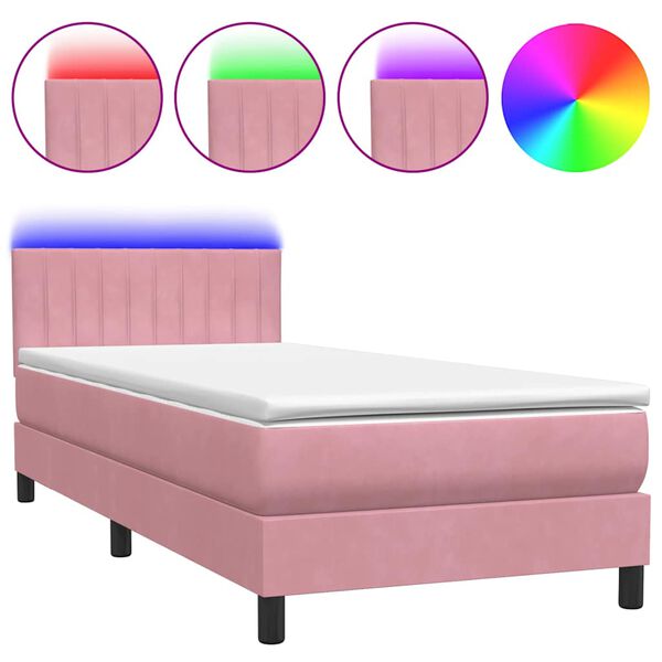vidaXL Boxspringbett mit Matratze & LED Rosa 80x220 cm Samt