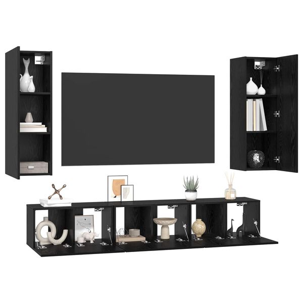 vidaXL TV-Schrankset 5 pcs Schwarz Eichen-Optik Holzwerkstoff