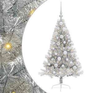 vidaXL K&uuml;nstlicher vorbeleuchteter Weihnachtsbaum Silber 120 cm PET